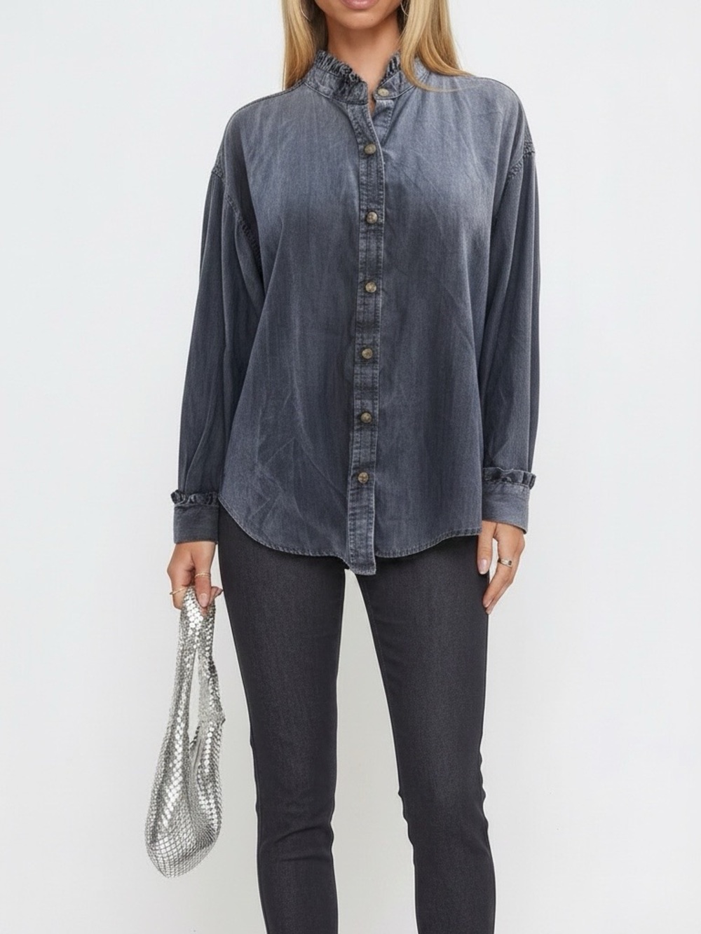 Women’s Washed Blue Denim Button-Up Shirt